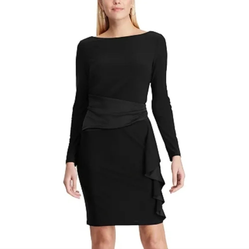 Chaps  Satin Ruffle Sheath Dress